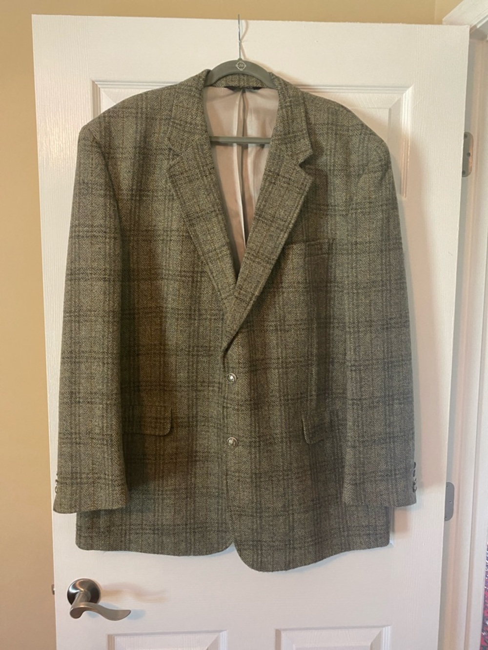 Harris Tweed Blazer 50L | Wool Sport Coat | Italian Crest Buttons